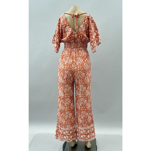 Cleobella Printed Jess Jumpsuit Burnt Orange Cream Floral Women's Size Small - Picture 8 of 16